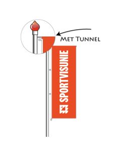 Sportvisunie banier 100x300cm met tunnel - Oranje achtergrond met witte tekst