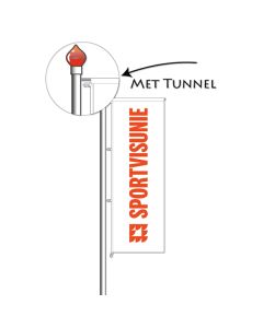 Sportvisunie banier 100x300cm met tunnel - Witte achtergrond met oranje tekst