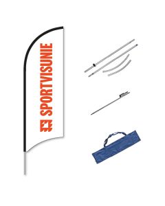 Sportvisunie beachflag 90x280cm complete set - Witte achtergrond met oranje tekst
