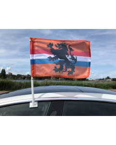 Autovlag oranje R/W/B + Leeuw 30x45 cm