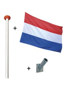 Basis set voor de Nederlandse vlag. Inclusief houten stok 200cm en vlaggenstokhouder.