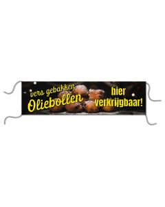 Spandoek "Oliebollen, vers gebakken" spandoek 80x300cm